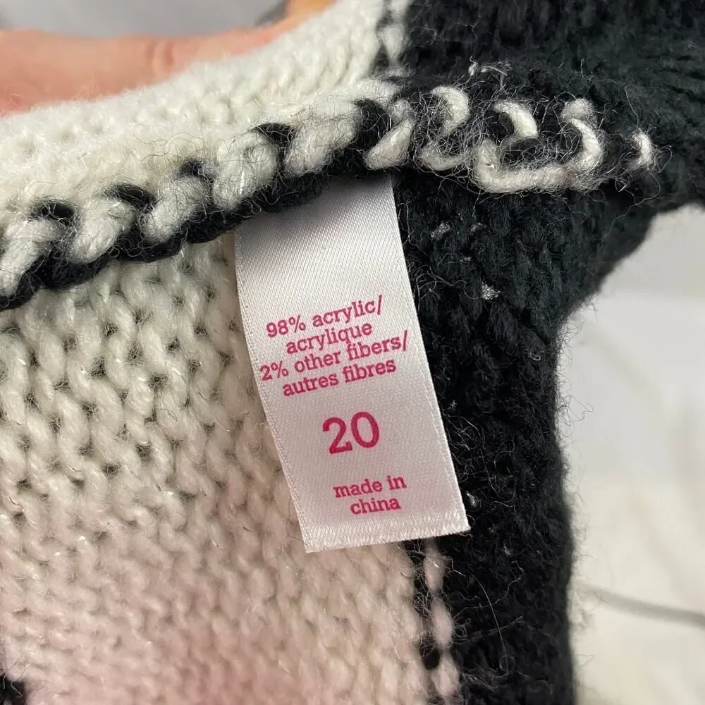 Justice Sequin Critter Fox Black White Striped Sweater Size 20
